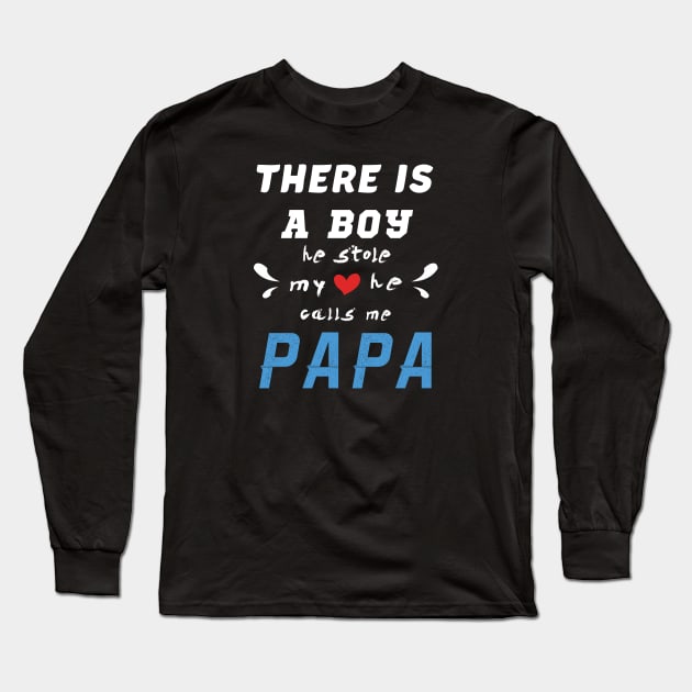 Papa Gifts Shirts from Grandson, he Stole My Heart Long Sleeve T-Shirt by CareTees